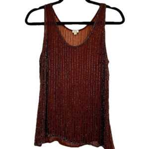 Anthropologie Moyna Sheer Beaded Brown Tank Top